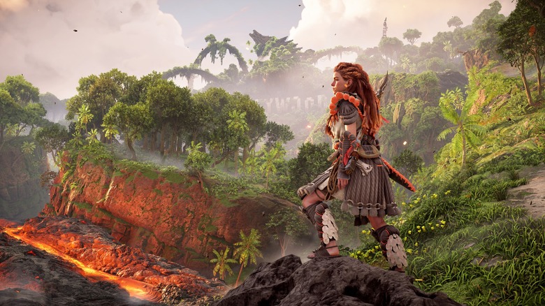 Aloy in Horizon Forbidden West with Hollywood sign in background