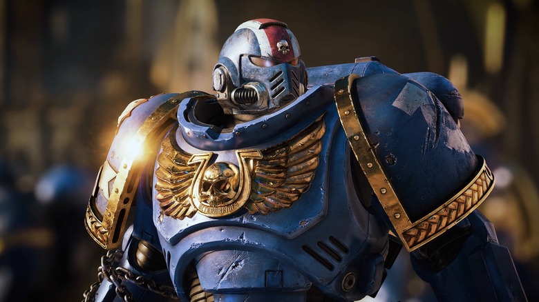 Closeup of Ultramarine in Warhammer 40,000 Space Marine 2
