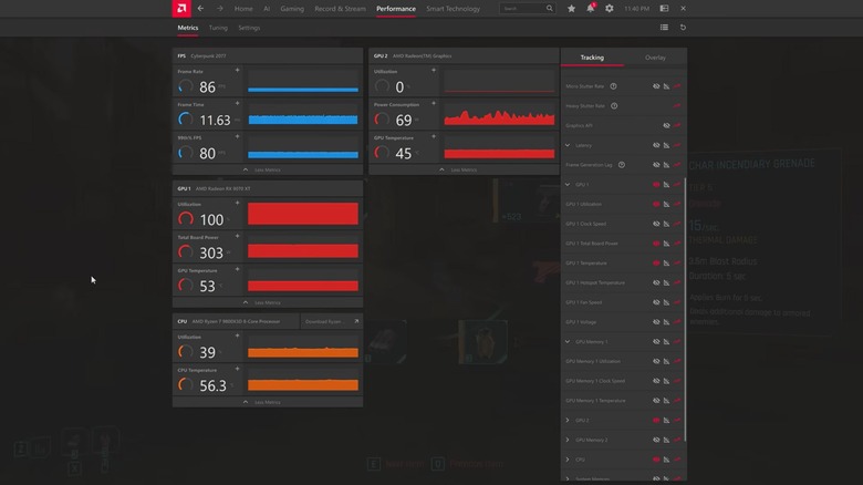 AMD Adrenalin showing game performance metrics