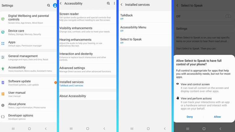 Disabling accessibility access for Select to Speak on Android