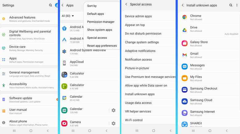 Reconfiguring install unknown apps special access permission on Android