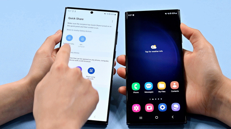 Two people sharing files using Quick Share on their Samsung devices