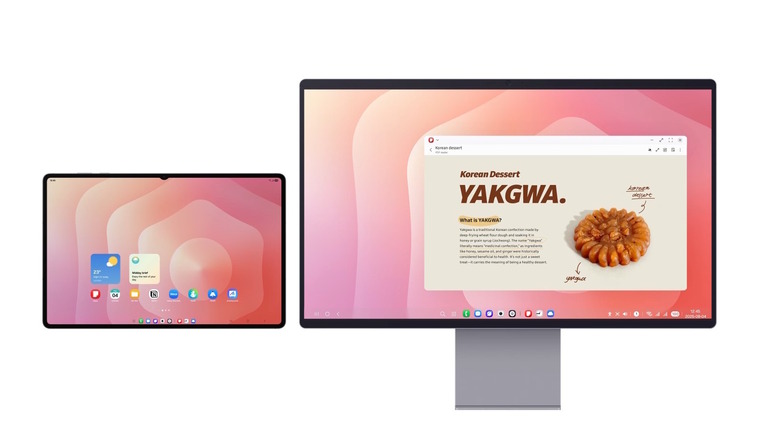 A Samsung Galaxy Tab S11 connected to a monitor through Samsung DeX