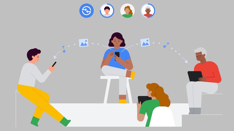 Google illustration showing cartoon people sharing files with Quick Shared