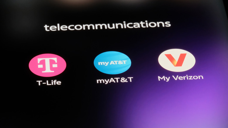 Carrier apps pictured on phone screen showing several carriers