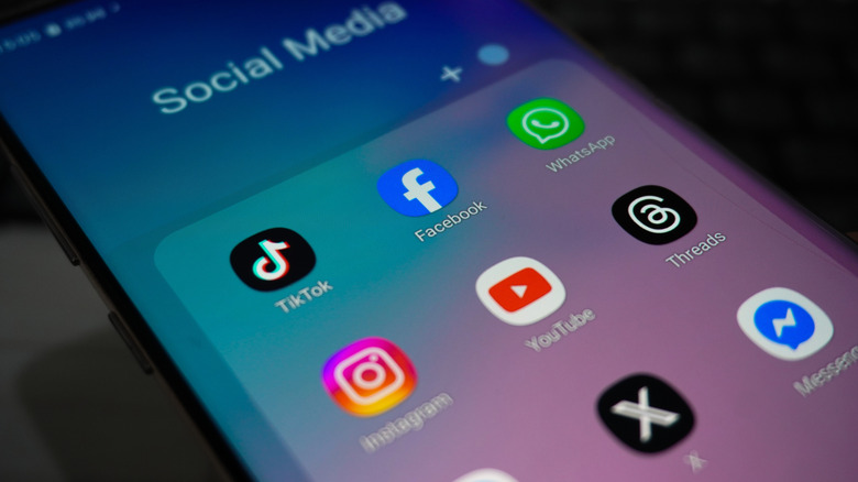 Folder of social media apps in a folder pictured on phone screen with label