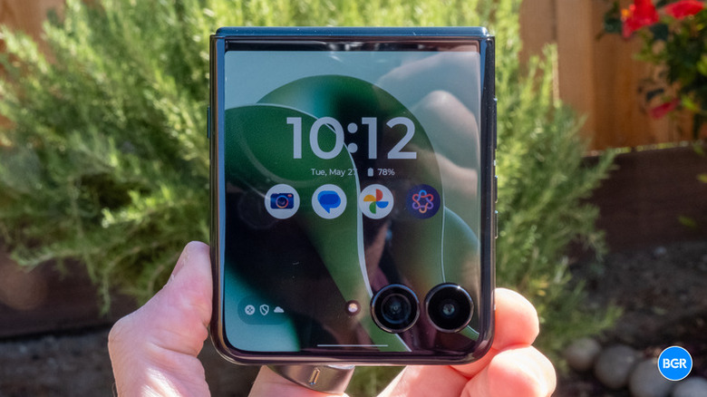 The Motorola Razr Ultra (2025) folded, in hand.
