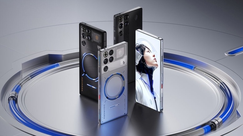 Four Nubia Redmagic 11 Pro models in a circle