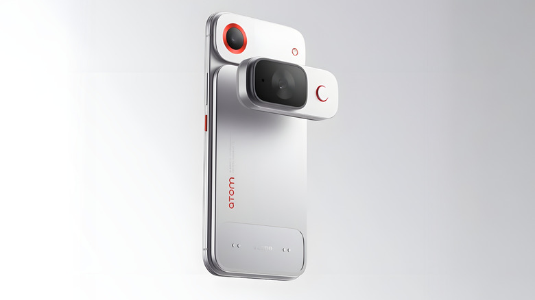 The Tecno Atom modular smartphone with a camera module on the back