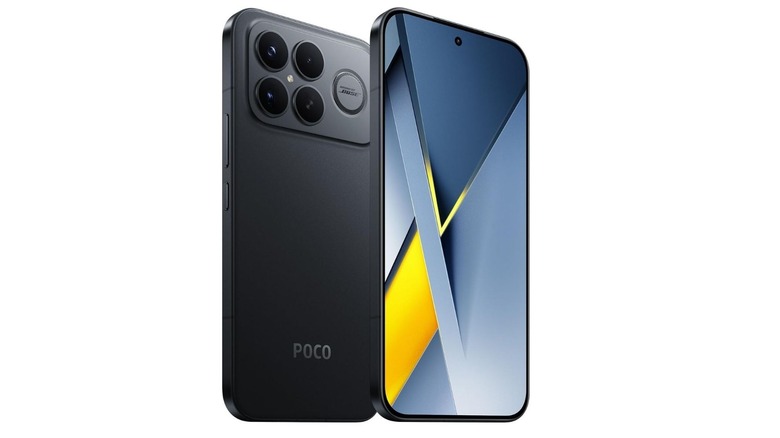 Black Poco F8 Ultra shown from the front and back on a white background.