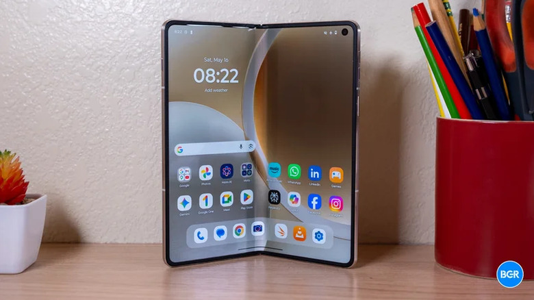 An unfolded Razr Fold smartphone