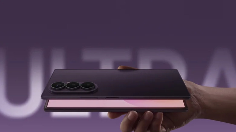 Hand holding a slightly unfolded Samsung Galaxy Z Fold 8 Ultra