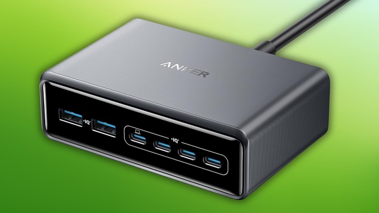 Anker Prime 200W 6-Port GaN Charging Station on a green gradient background