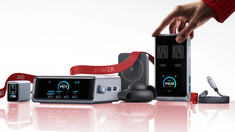 Anker lineup of charging accessories, including power stations, wall chargers, wireless chargers, and USB-C cables.