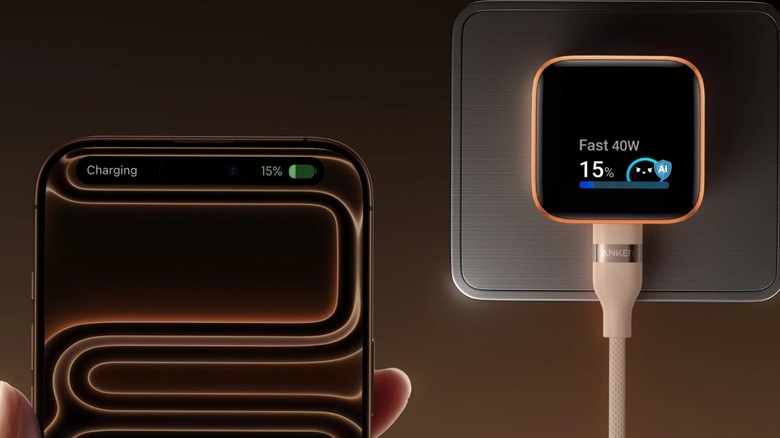 An iPhone being charged with Anker's Nano Charger