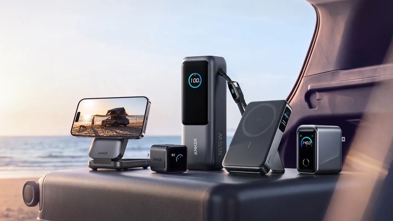 Selection of Anker accessories on a beach environment