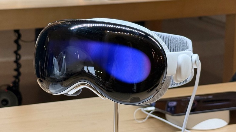 Close-up shot of a displayed Apple Vision Pro