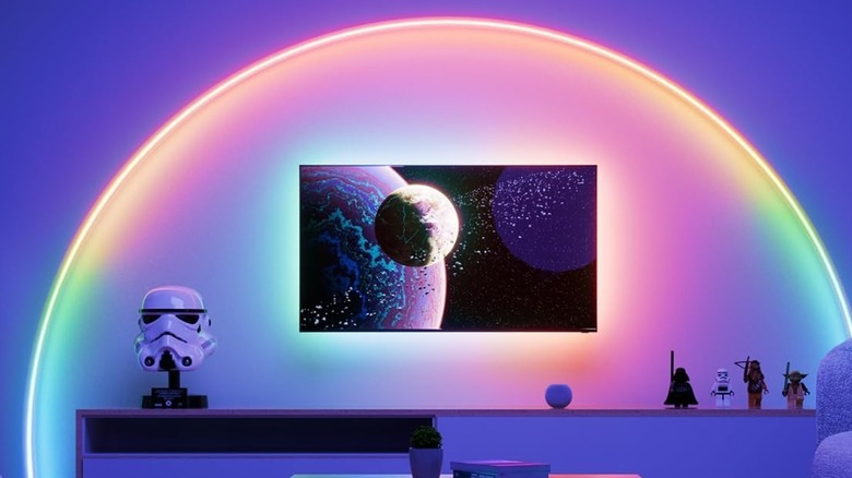 Nanoleaf Essentials Multicolor Lightstrip mounted to TV