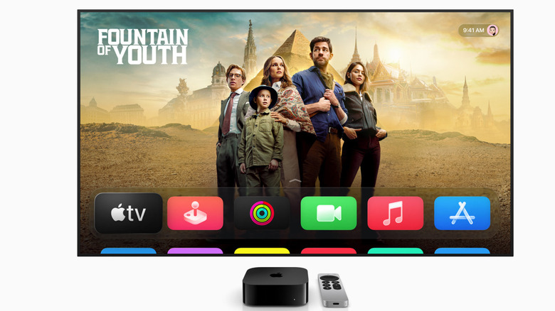 A mockup of the Apple TV connected on a TV