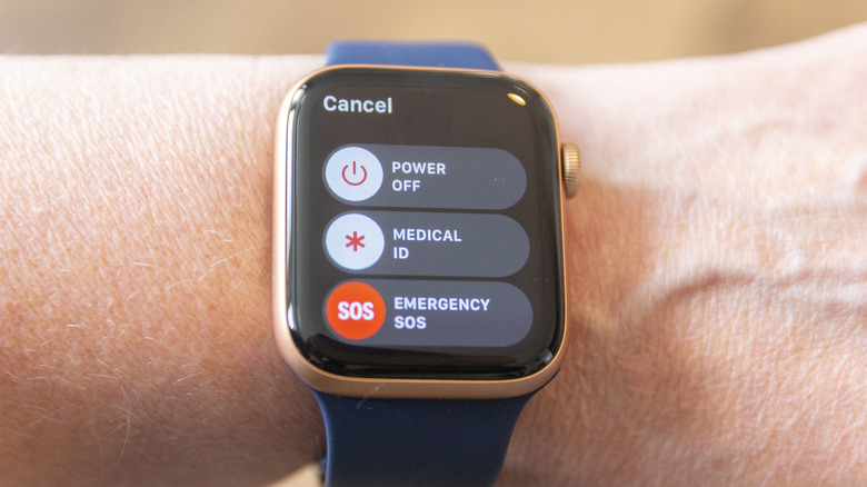 Close-up of an Apple Watch showing Medical ID, Emergency SOS, and Power Off.