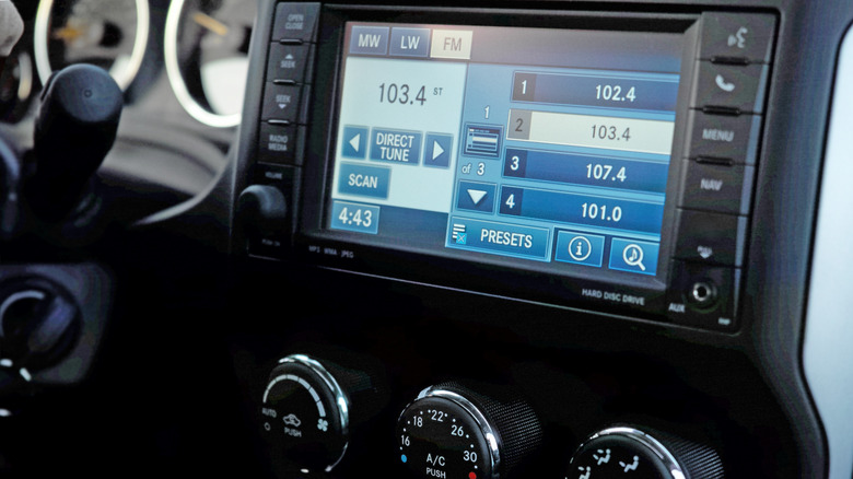 Close-up of FM Radio on a car's infotainment display