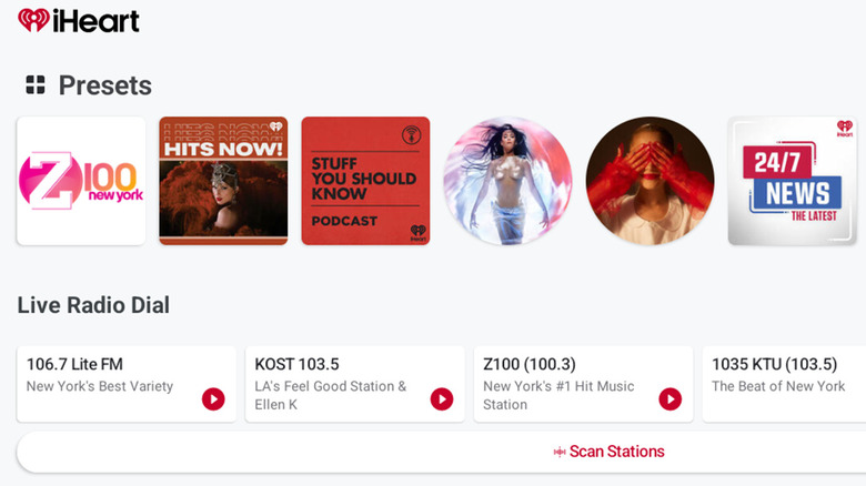 A screenshot showing iHeart app on Android Auto