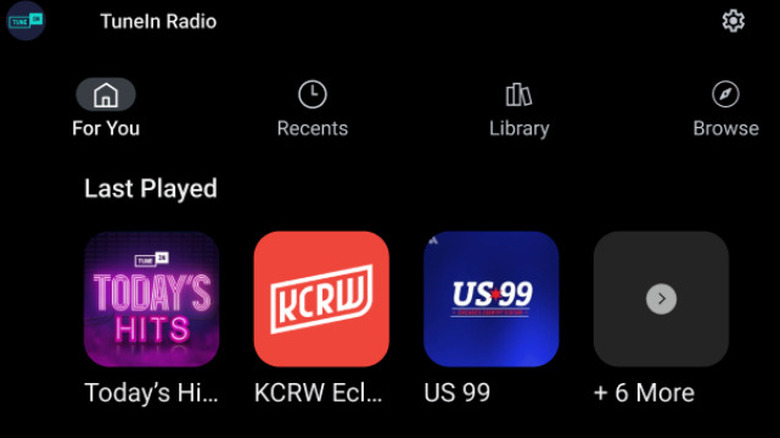 A screenshot showing TuneRadio Android Auto interface
