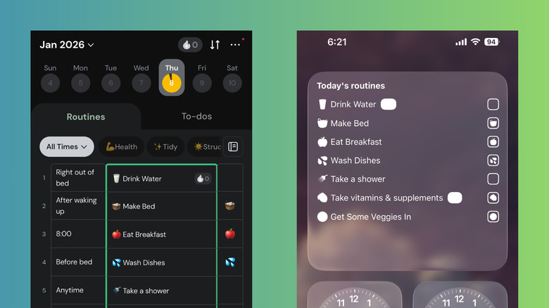 MyRoutine list of habits and widget