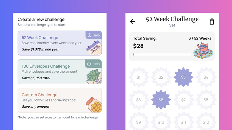 Savvy Goals creating a savings challenge and sample 52-week challenge