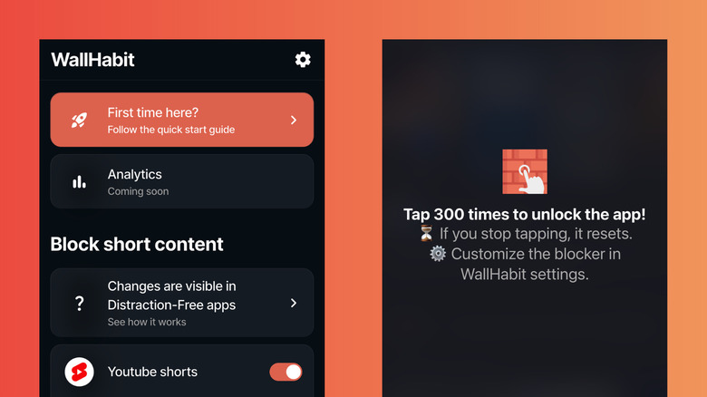 WallHabit home page and sample app block