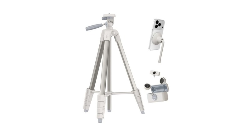 Belkin Stage Creator Kit with tripod, phone mount, and creator accessories on a white background.