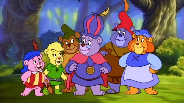 The Gummi Bears stood together in a forest in Adventures of the Gummi Bears