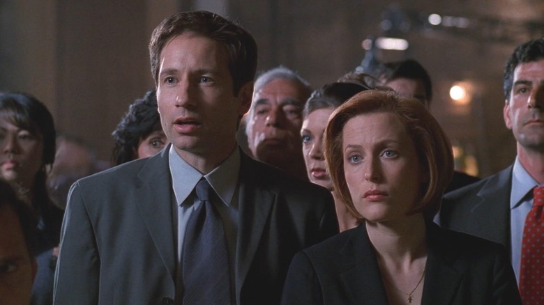 David Duchovny and Gillian Anderson as Mulder and Scully in The X-Files