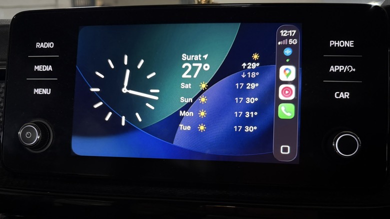 Weather widget displayed on Apple CarPlay dashboard