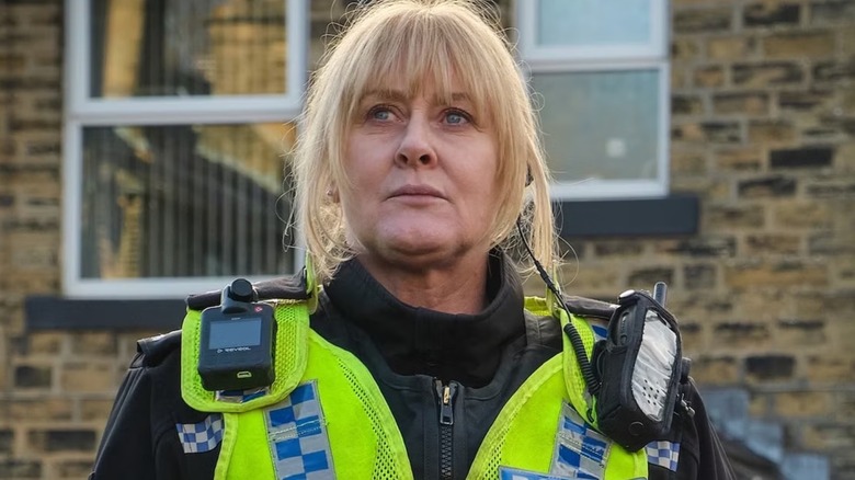 Sarah Lancashire as Catherine Cawood in police gear in Happy Valley