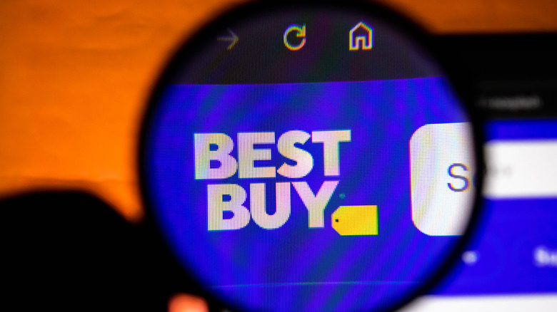 Close-up shot of the Best Buy logo on a digital screen