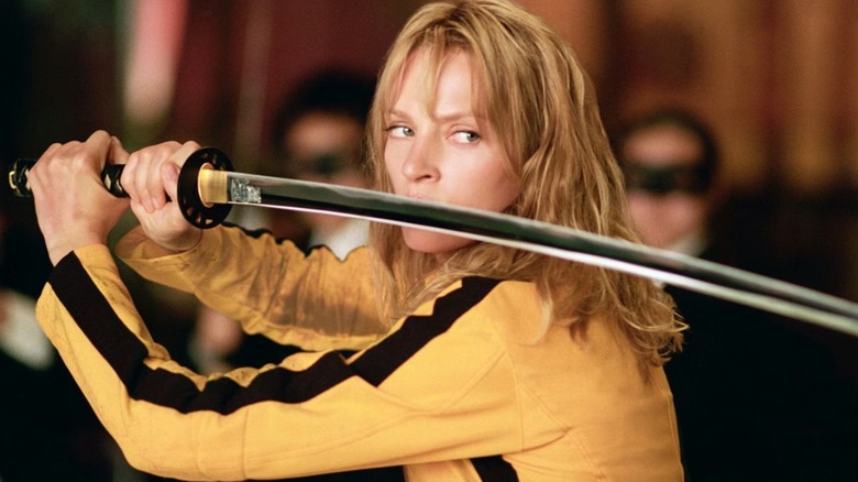 Uma Thurman as The Bride holding a sword in Kill Bill Vol. 1