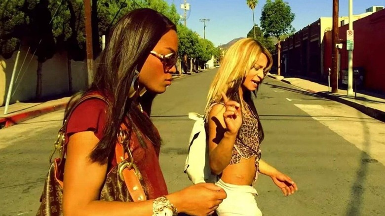 Alexandra and Sin-Dee crossing the street in "Tangerine."
