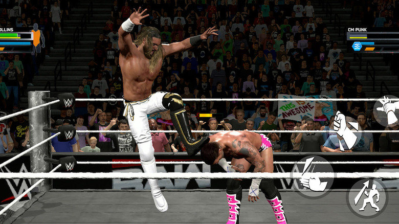 Screenshot of WWE 2K25 Netflix Edition being played on smartphone