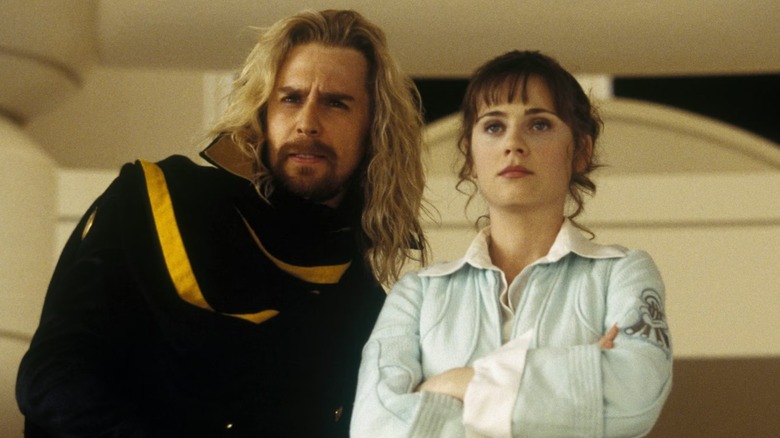 Sam Rockwell and Zooey Deschanel in The Hitchhiker's Guide to the Galaxy