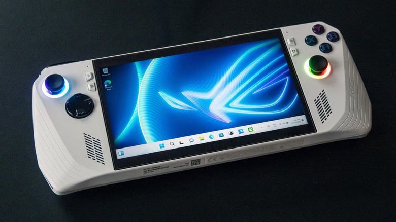 Portable gaming handheld on black background