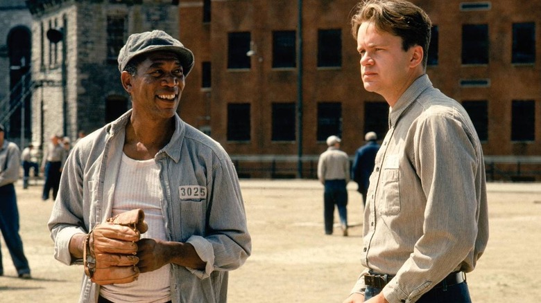 Morgan Freeman as Red and Tim Robbins as Andy Dufresne in The Shawshank Redemption