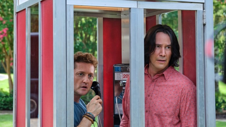 Bill and Ted in their time machine phone booth in Bill and Ted Face the Music