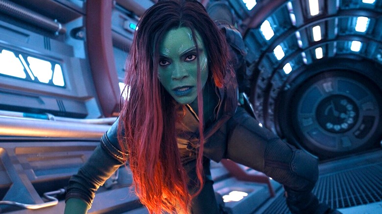 Gamora leaning against the floor of a ship in "Guardians of the Galaxy Vol. 3."