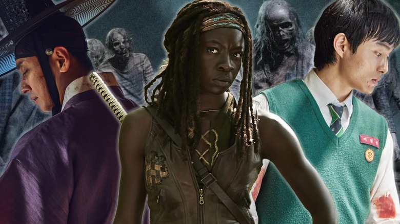 Kingdom, The Walking Dead and All of us are dead characters together with zombies in the background