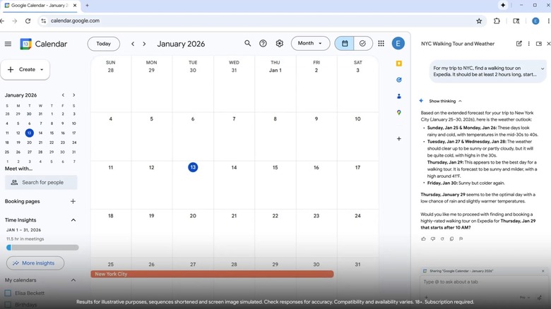 Using Gemini in Chrome to access Calendar data and plan a trip.