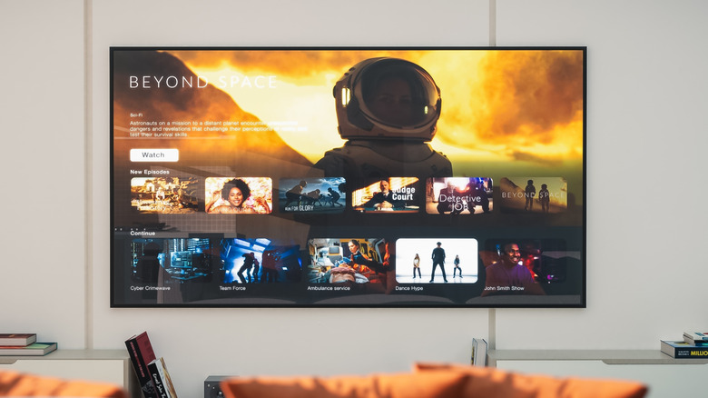 A smart TV displaying a streaming app and various content options