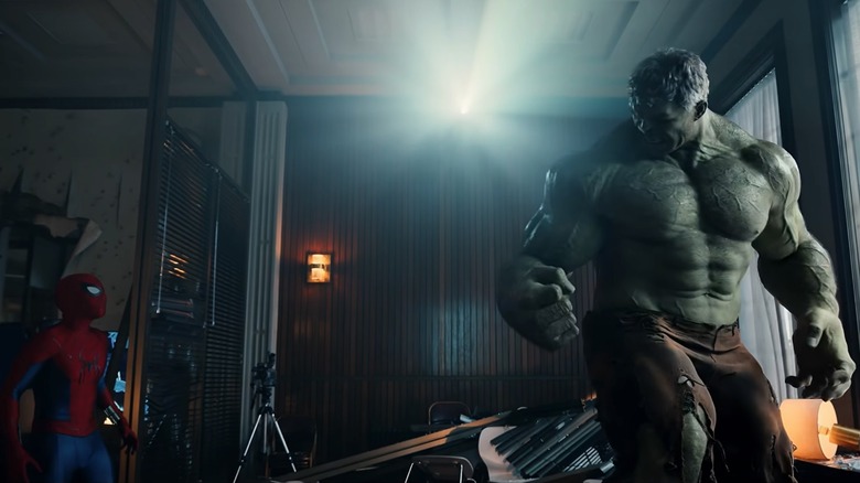 Spider-Man (Tom Holland) about to fight Hulk (Mark Ruffalo) in "Spider-Man: Brand New Day"