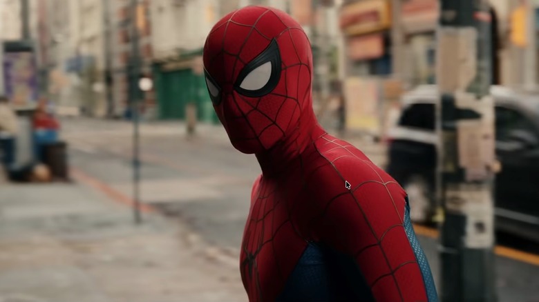 Spider-Man (Tom Holland) on the street in a "Spider-Man: Brand New Day" trailer