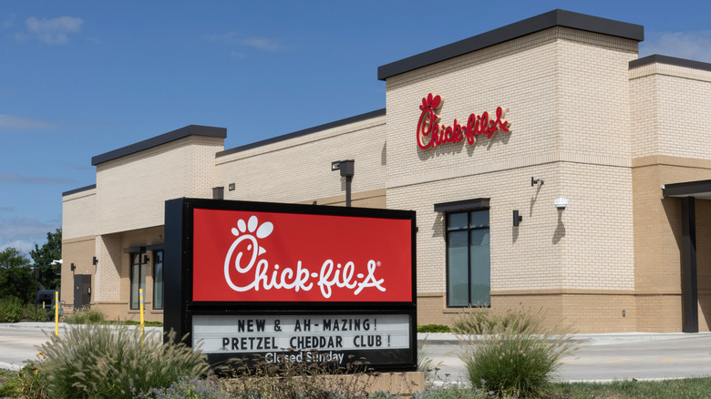 A photo of a Chick-fil-A chicken restaurant.